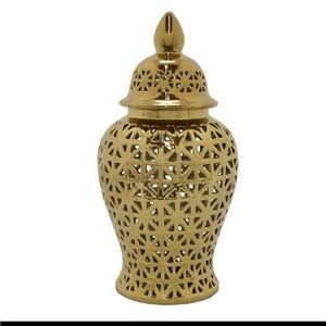 Gold Ceramic Lattice Ginger Jar with Lid - Decorative Home Accent